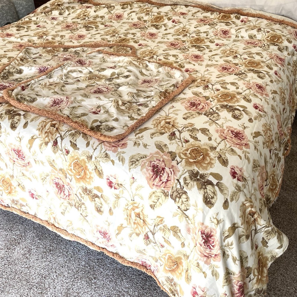 Charter Club Antique Floral King Size Duvet Cover 2 Euro Shams Reversible Fringe
